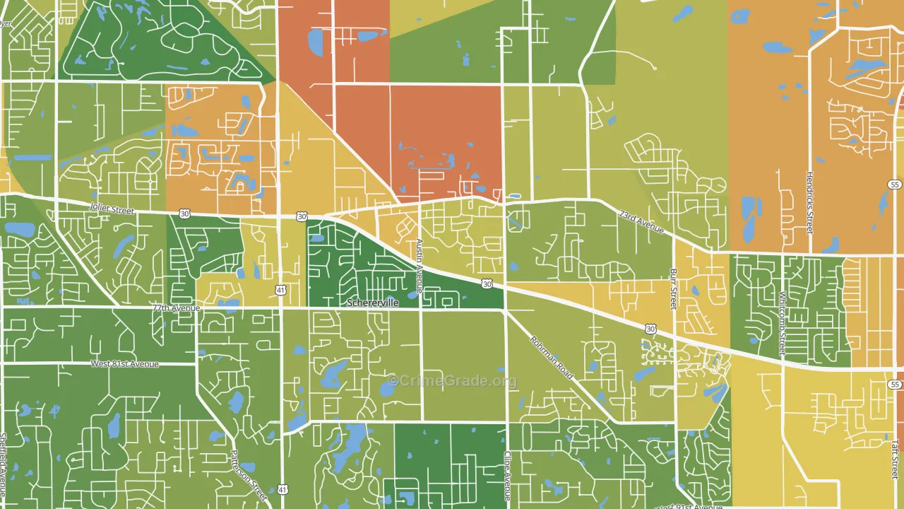 Schererville, IN Map of Burglary Rates