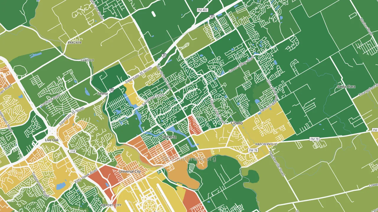Schertz, TX Map of Burglary Rates
