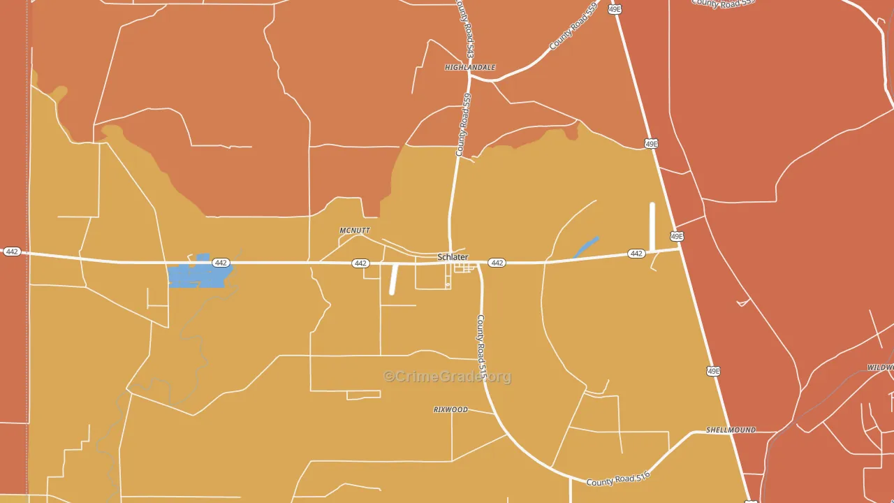 Schlater, MS Map of Burglary Rates