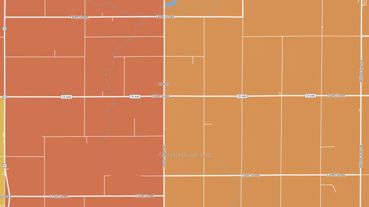 Schley, IA Map of Burglary Rates