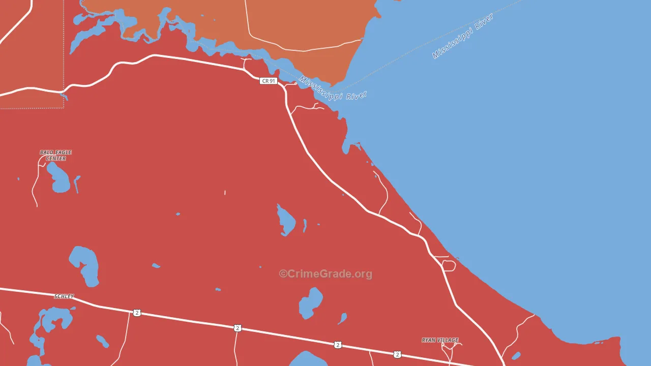 Schley, MN Map of Burglary Rates