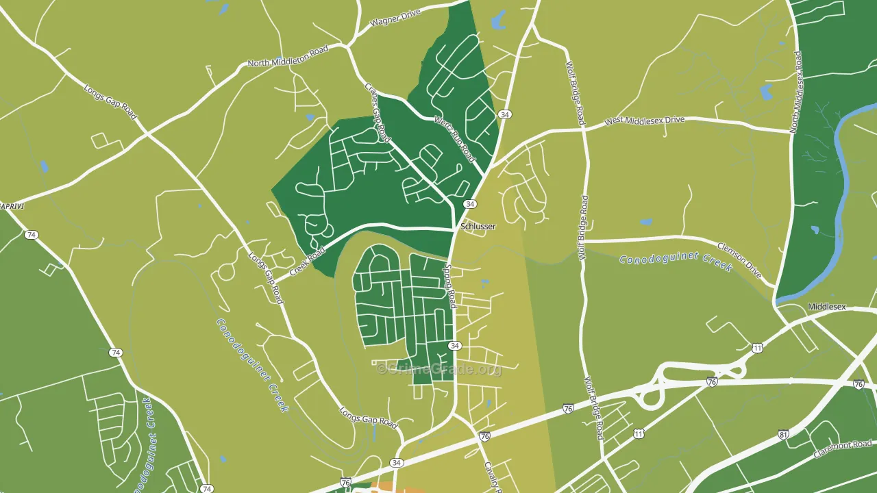 Schlusser, PA Map of Burglary Rates