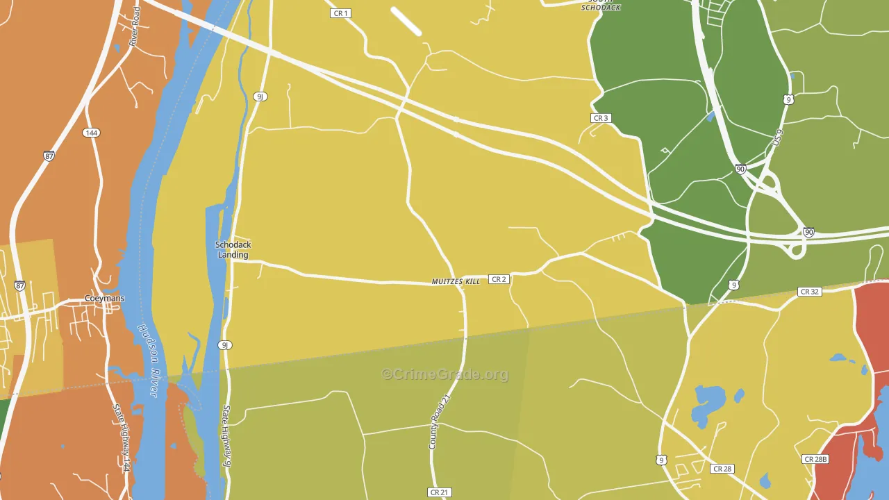 Schodack Landing, NY Map of Burglary Rates