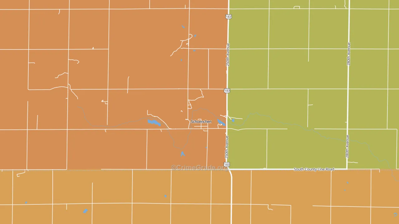 Schoenchen, KS Map of Burglary Rates