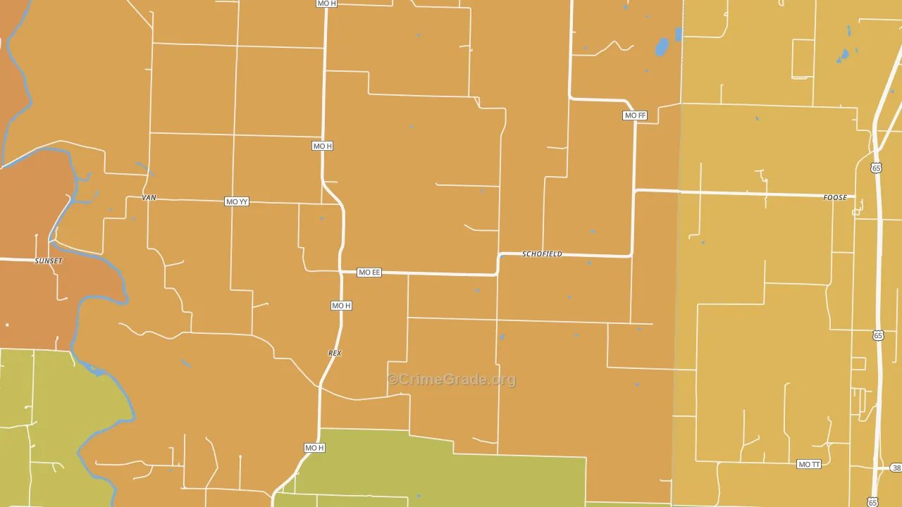 Schofield, MO Map of Burglary Rates
