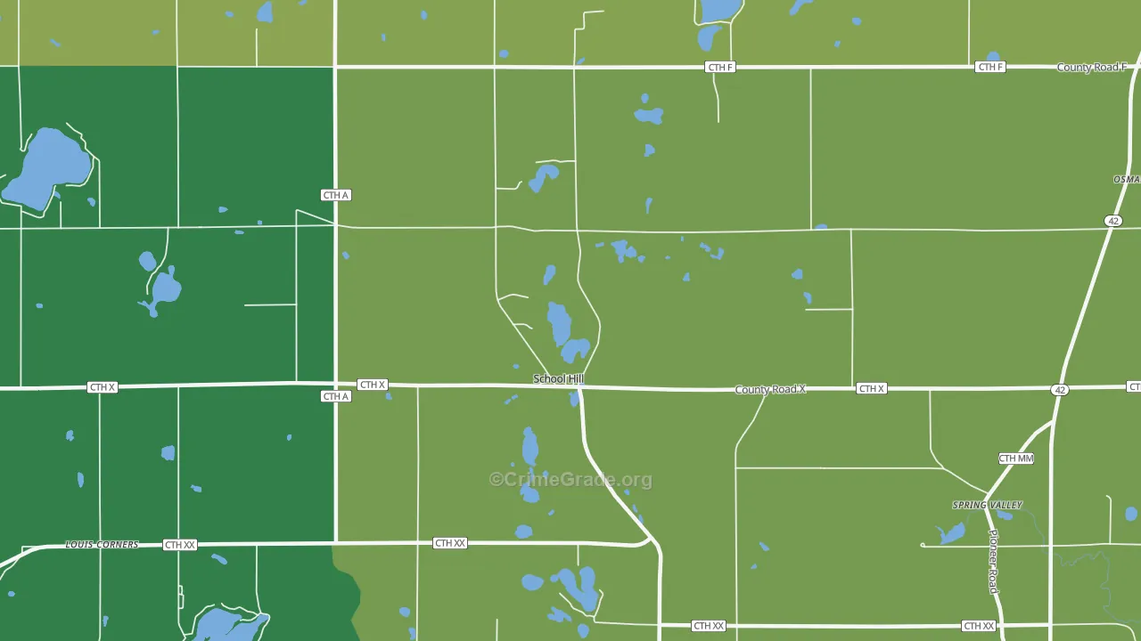 School Hill, WI Map of Burglary Rates