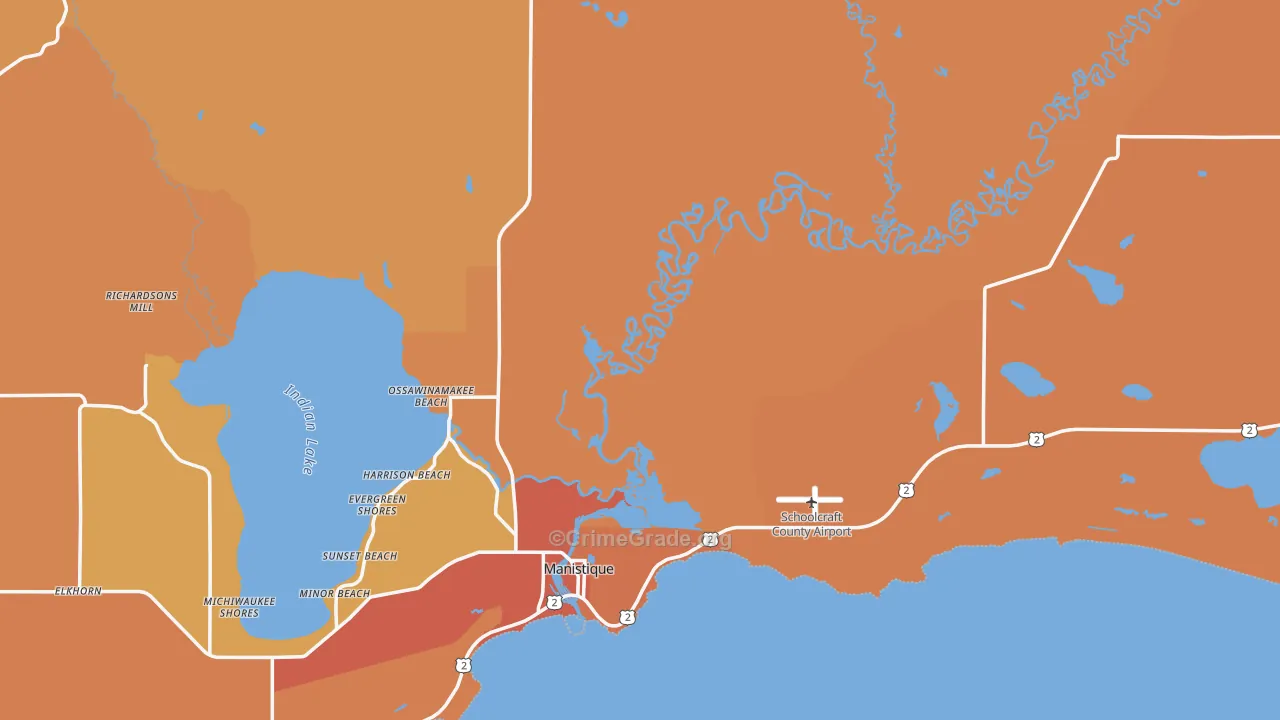 Schoolcraft County, MI Map of Burglary Rates