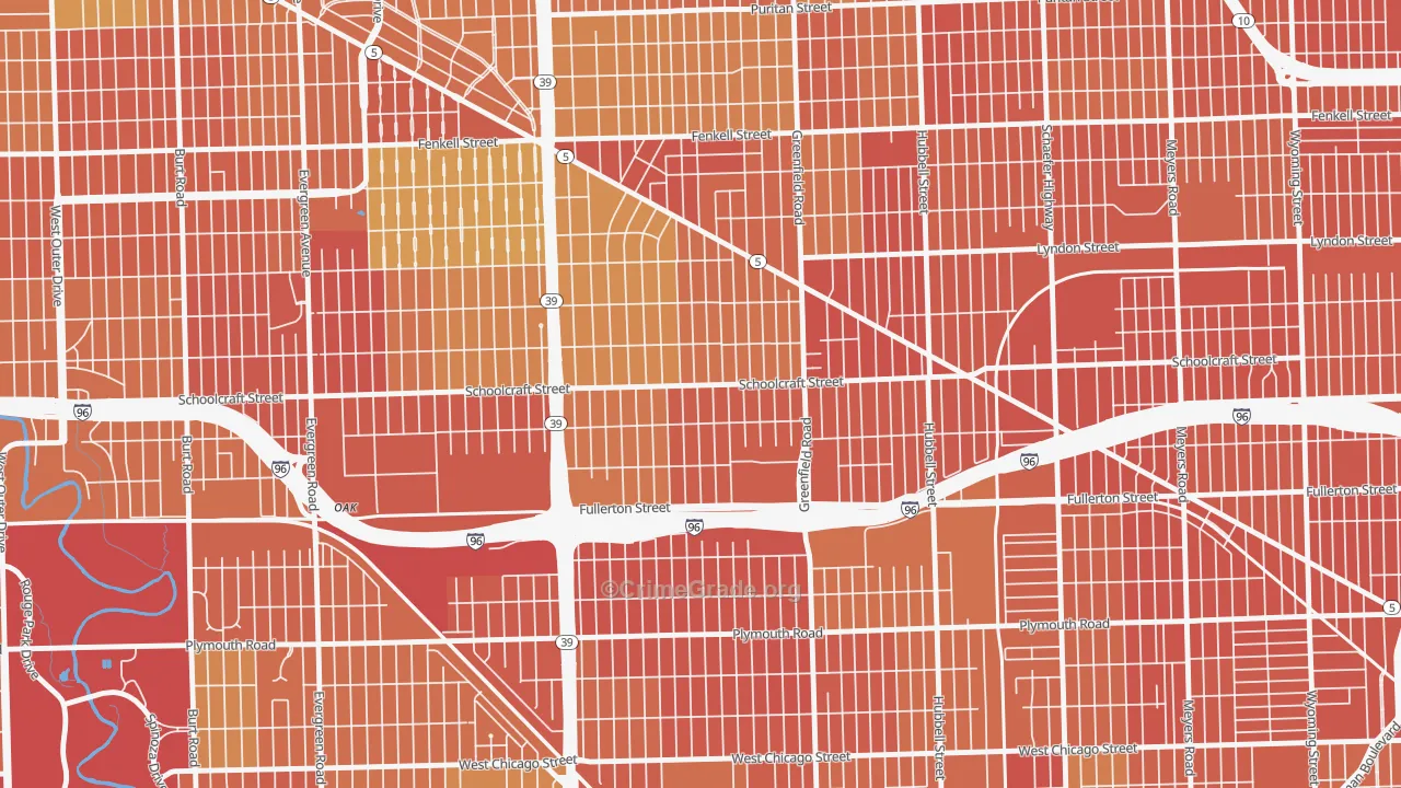 Schoolcraft Southfield, Detroit, MI Map of Burglary Rates