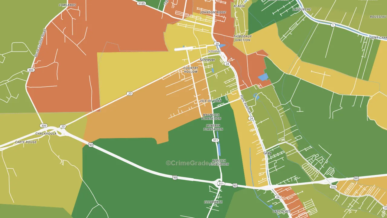 Schriever, LA Map of Burglary Rates