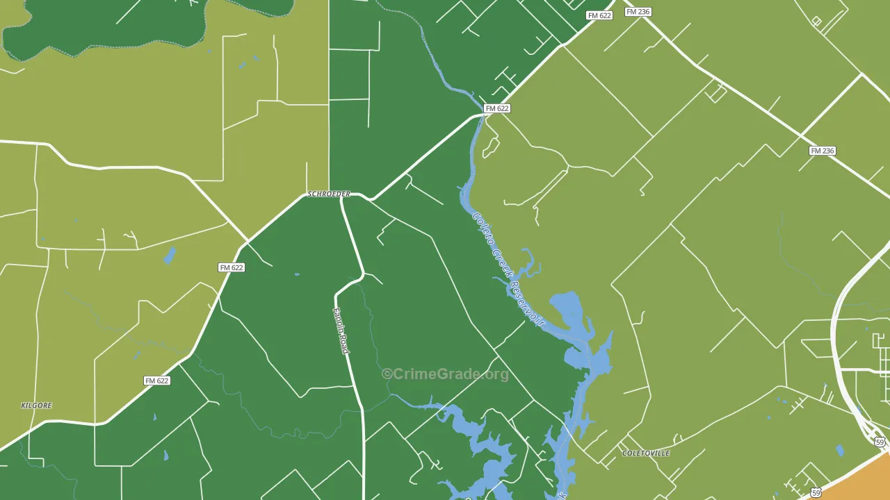Schroeder, TX Map of Burglary Rates