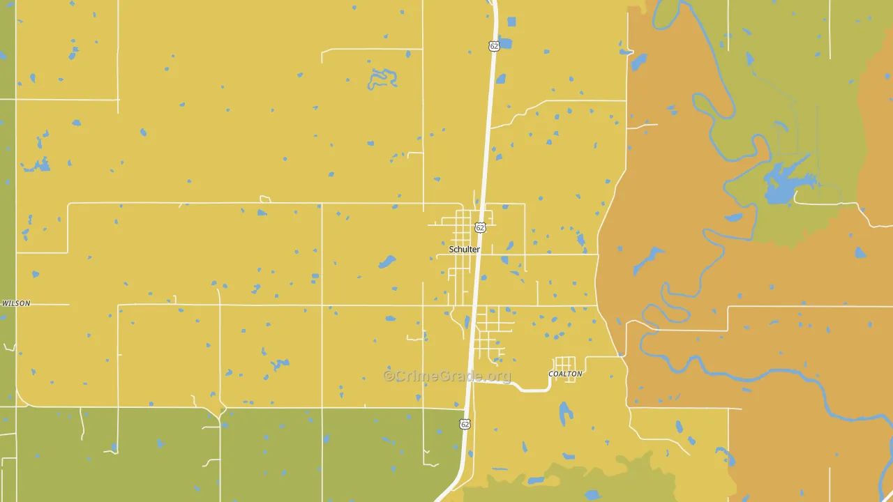 Schulter, OK Map of Burglary Rates
