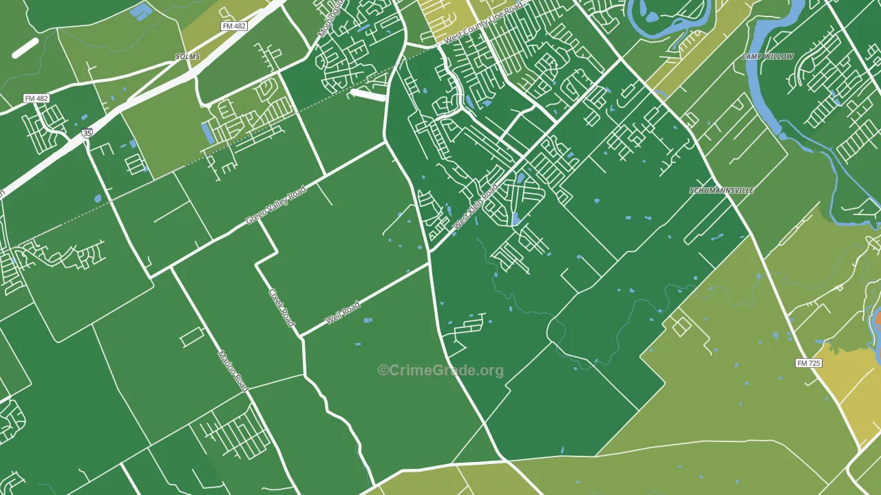 Schumannsville, TX Map of Burglary Rates