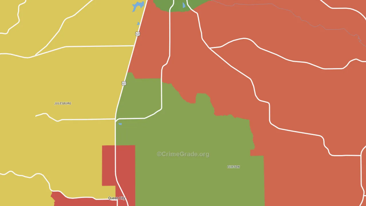 Schuyler County, MO Map of Burglary Rates