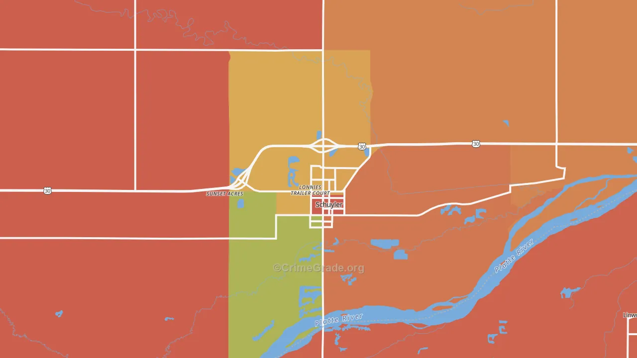Schuyler, NE Map of Burglary Rates