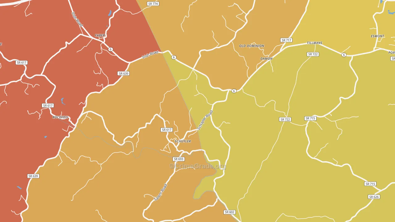Schuyler, VA Map of Burglary Rates