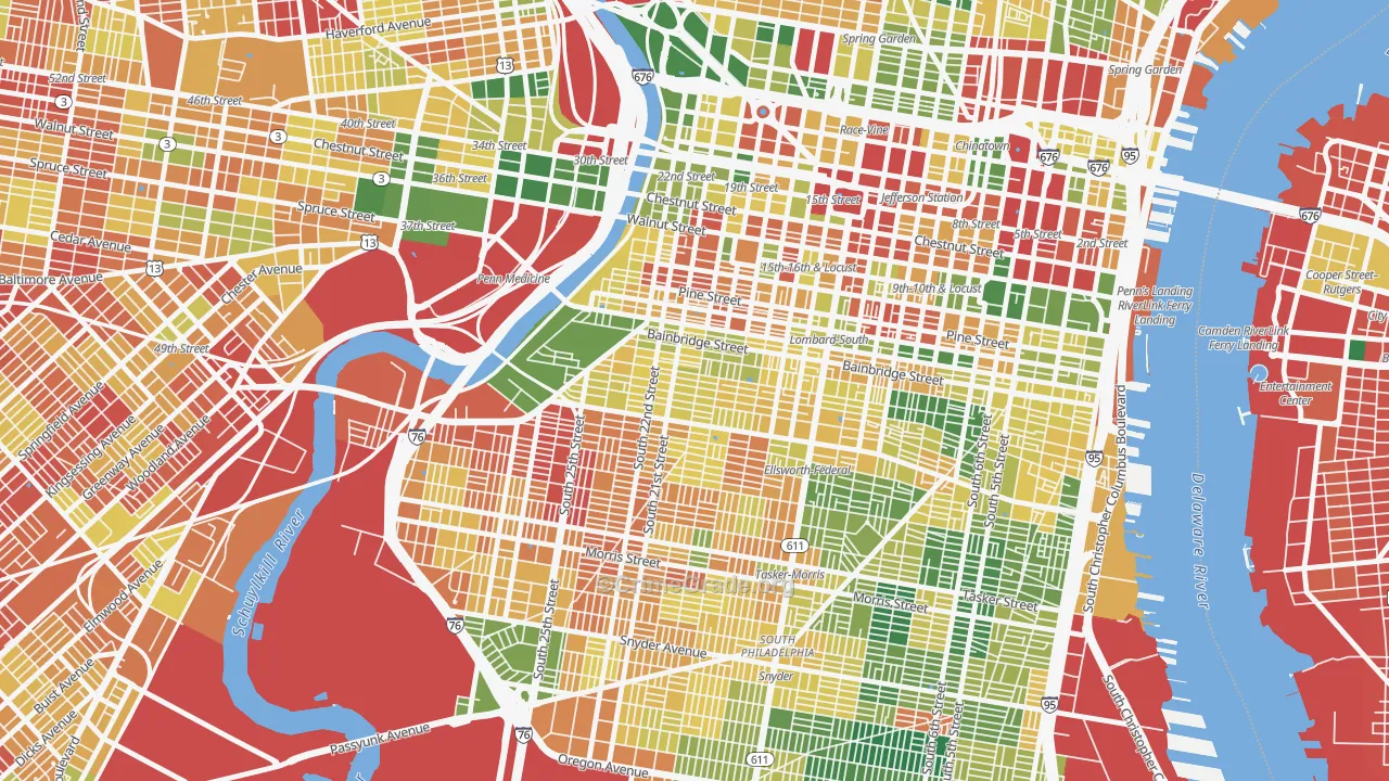 Schuylkill Southwest, Philadelphia, PA Map of Burglary Rates