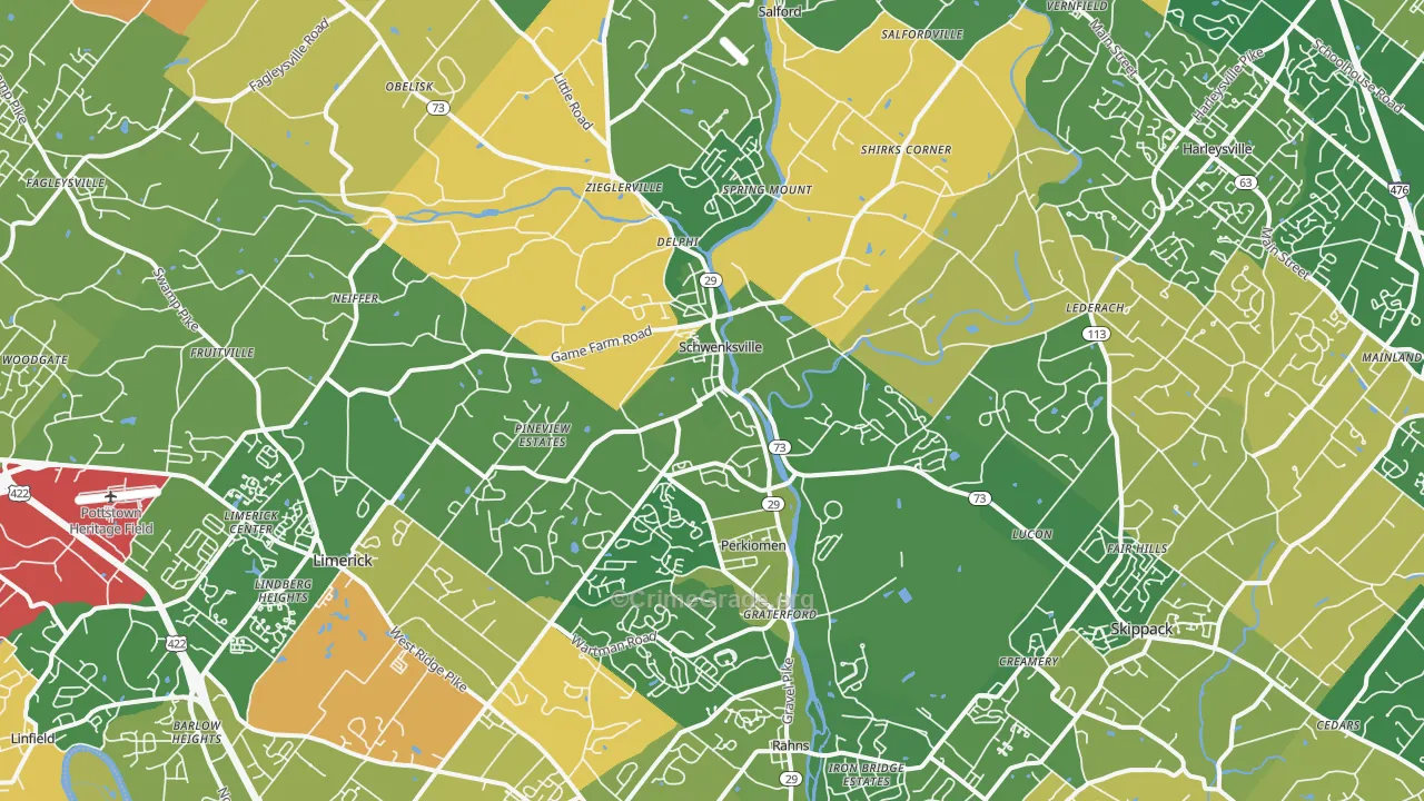 Schwenksville, PA Map of Burglary Rates