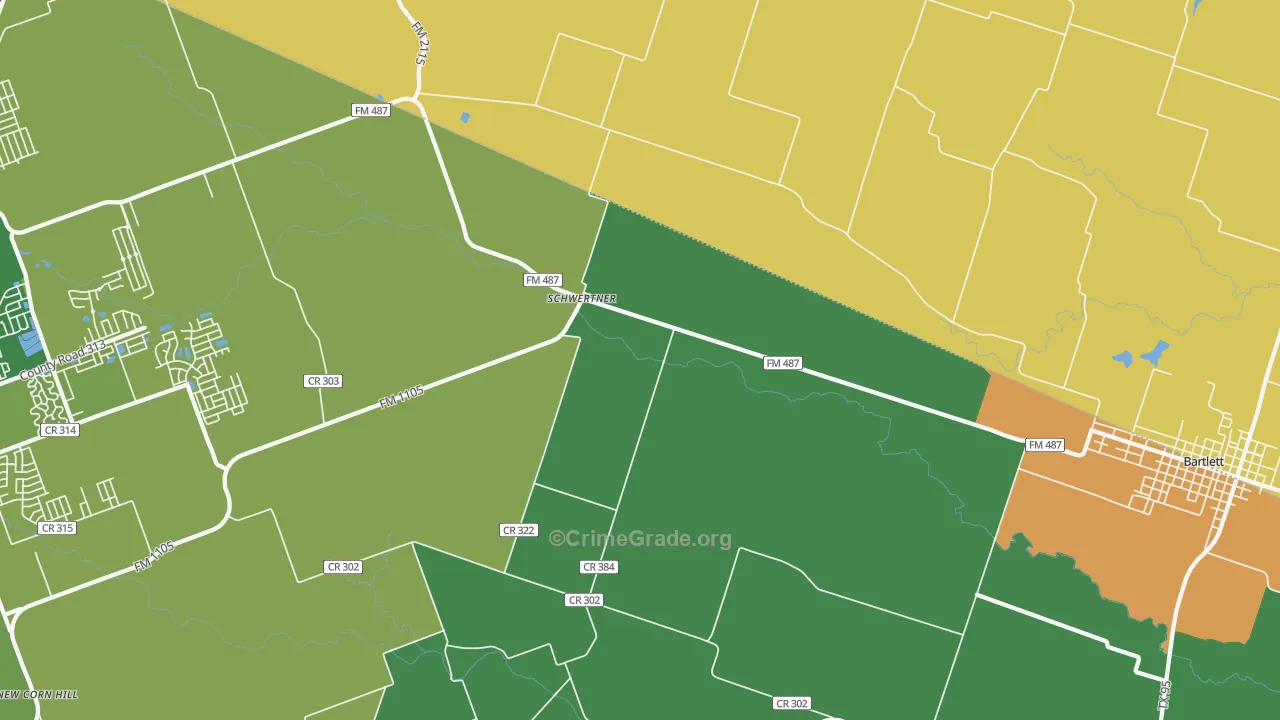 Schwertner, TX Map of Burglary Rates