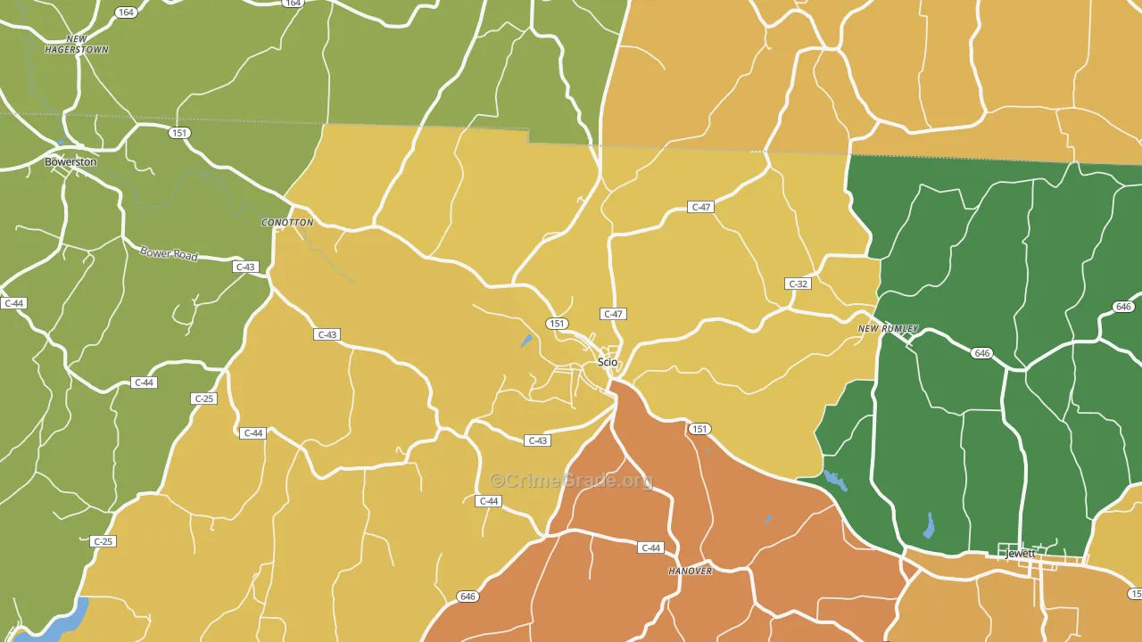 Scio, OH Map of Burglary Rates