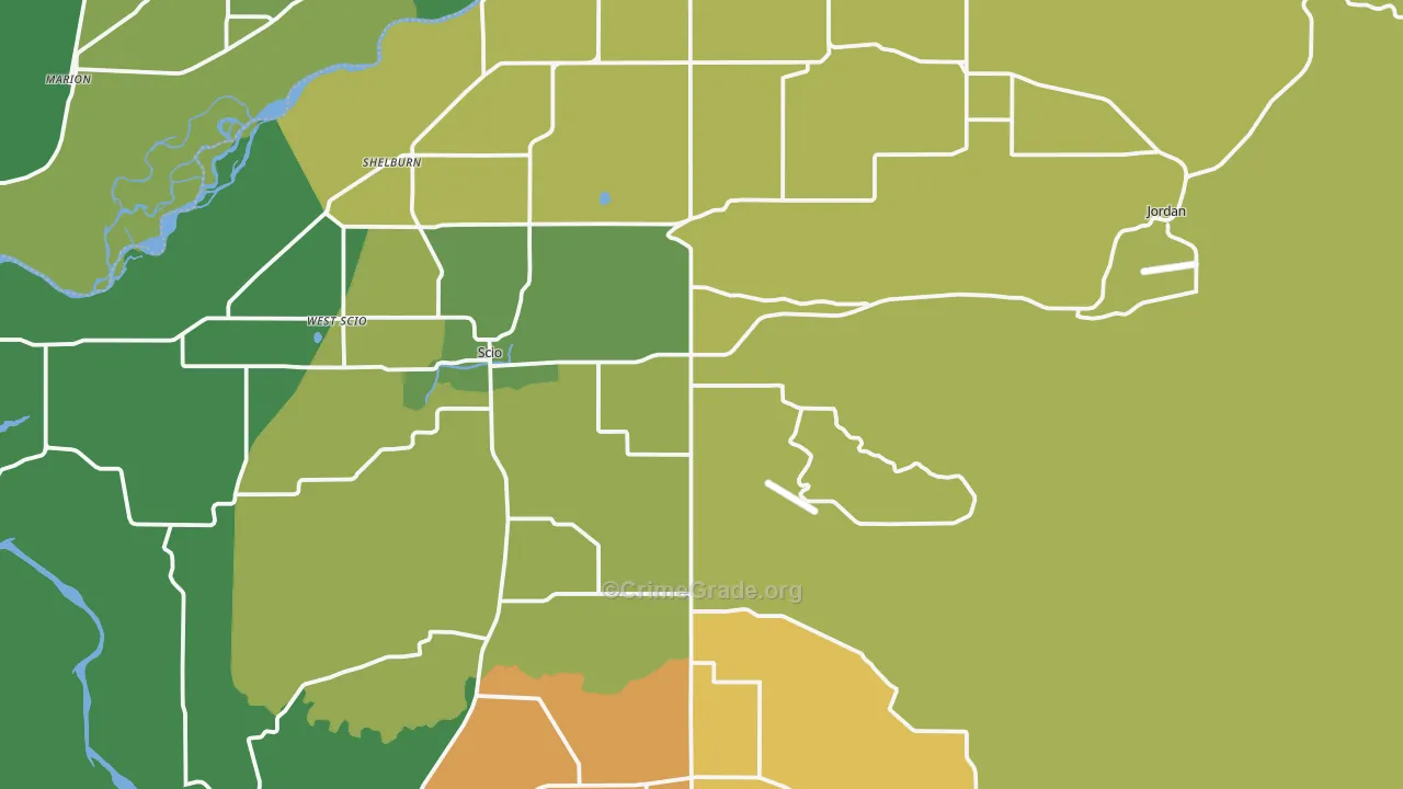 Scio, OR Map of Burglary Rates