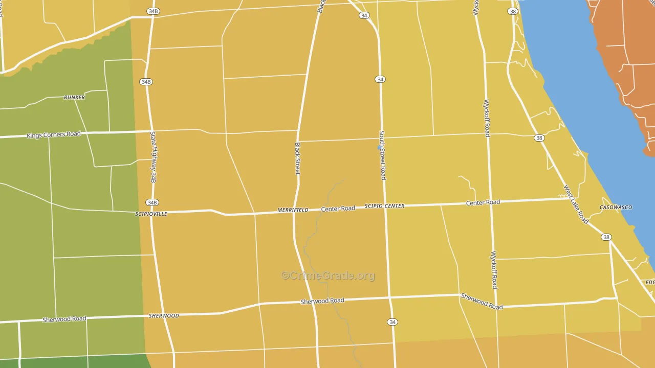 Scipio Center, NY Map of Burglary Rates
