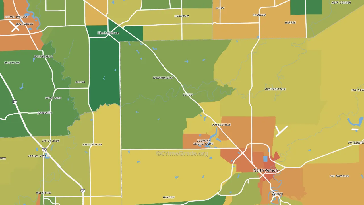 Scipio, IN Map of Burglary Rates