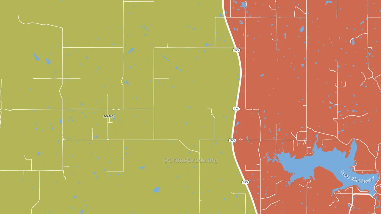 Scipio, OK Map of Burglary Rates