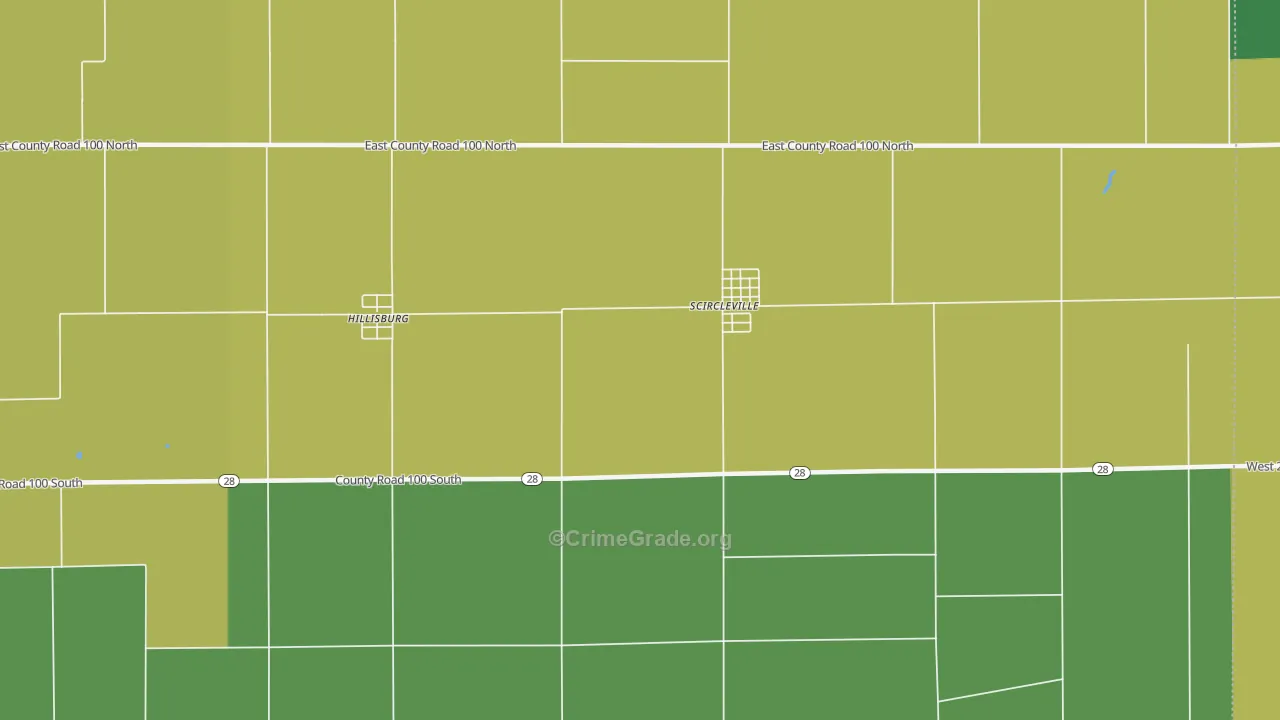 Scircleville, IN Map of Burglary Rates