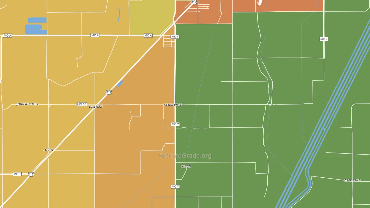 Scobeville, MO Map of Burglary Rates