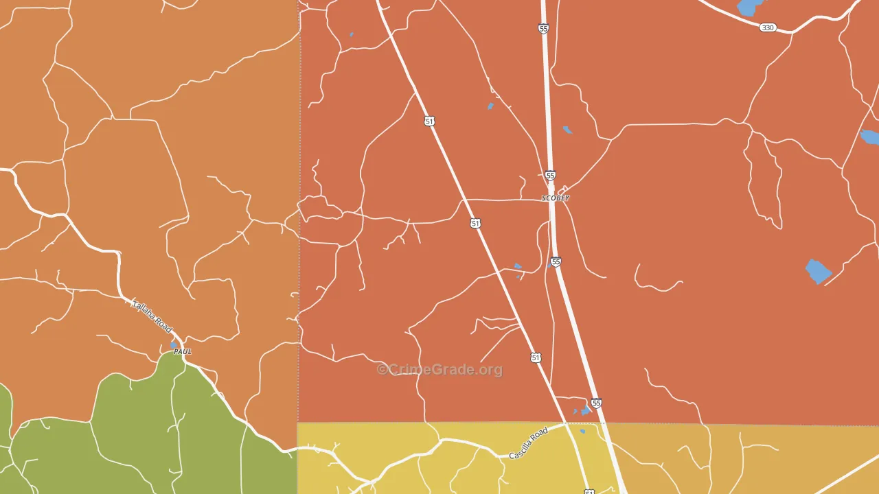 Scobey, MS Map of Burglary Rates