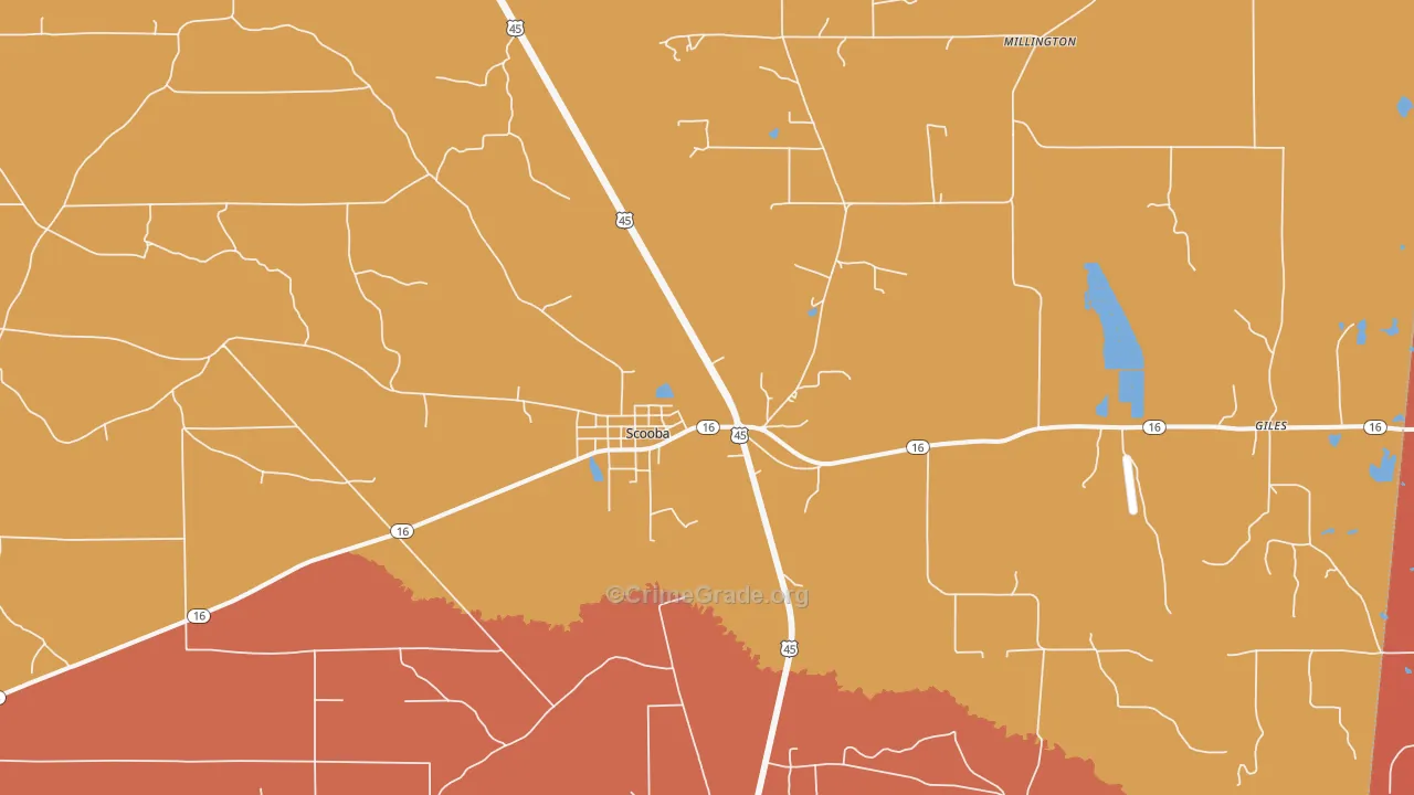 Scooba, MS Map of Burglary Rates
