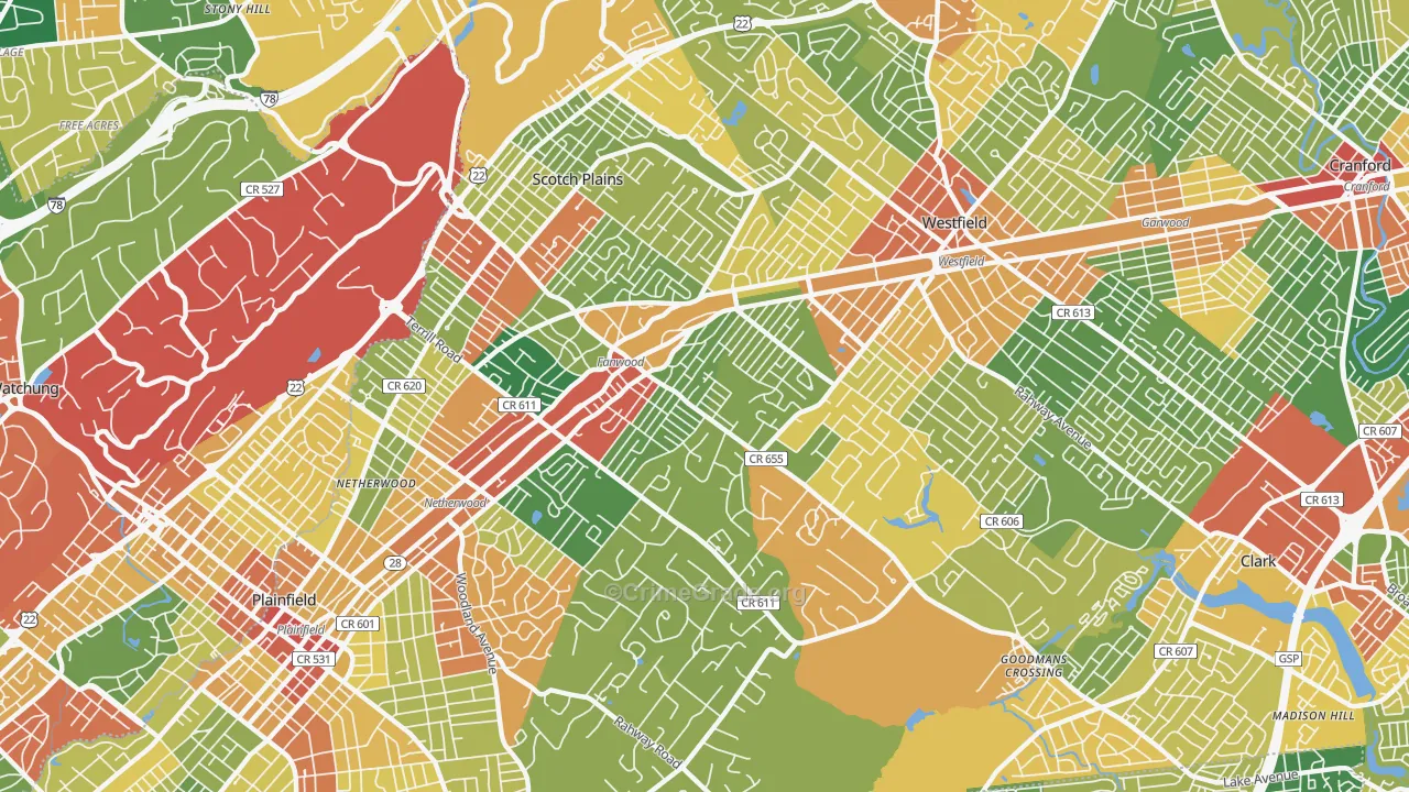Scotch Plains, NJ Map of Burglary Rates