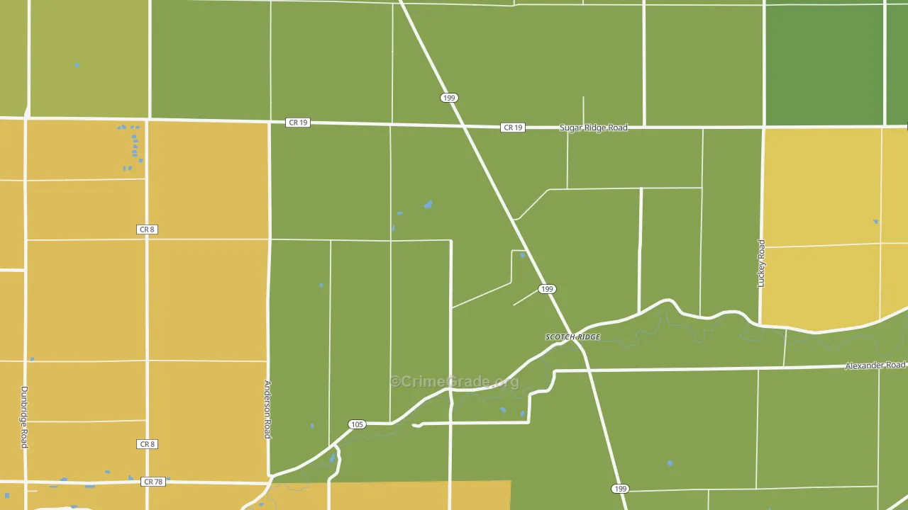 Scotch Ridge, OH Map of Burglary Rates