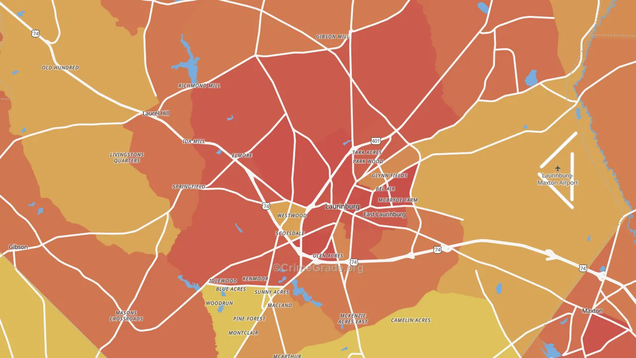 Scotland County, NC Map of Burglary Rates