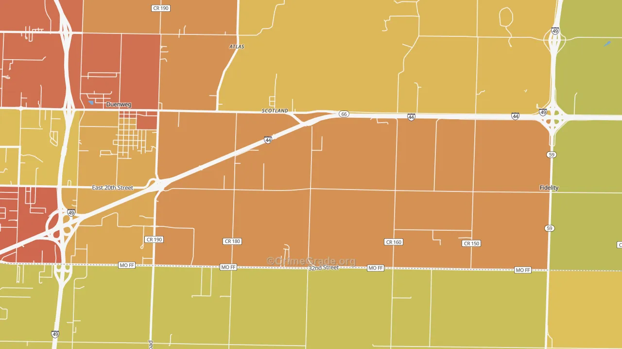 Scotland, MO Map of Burglary Rates
