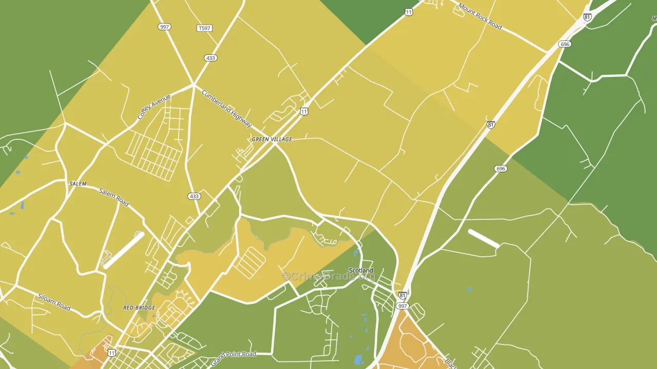 Scotland, PA Map of Burglary Rates