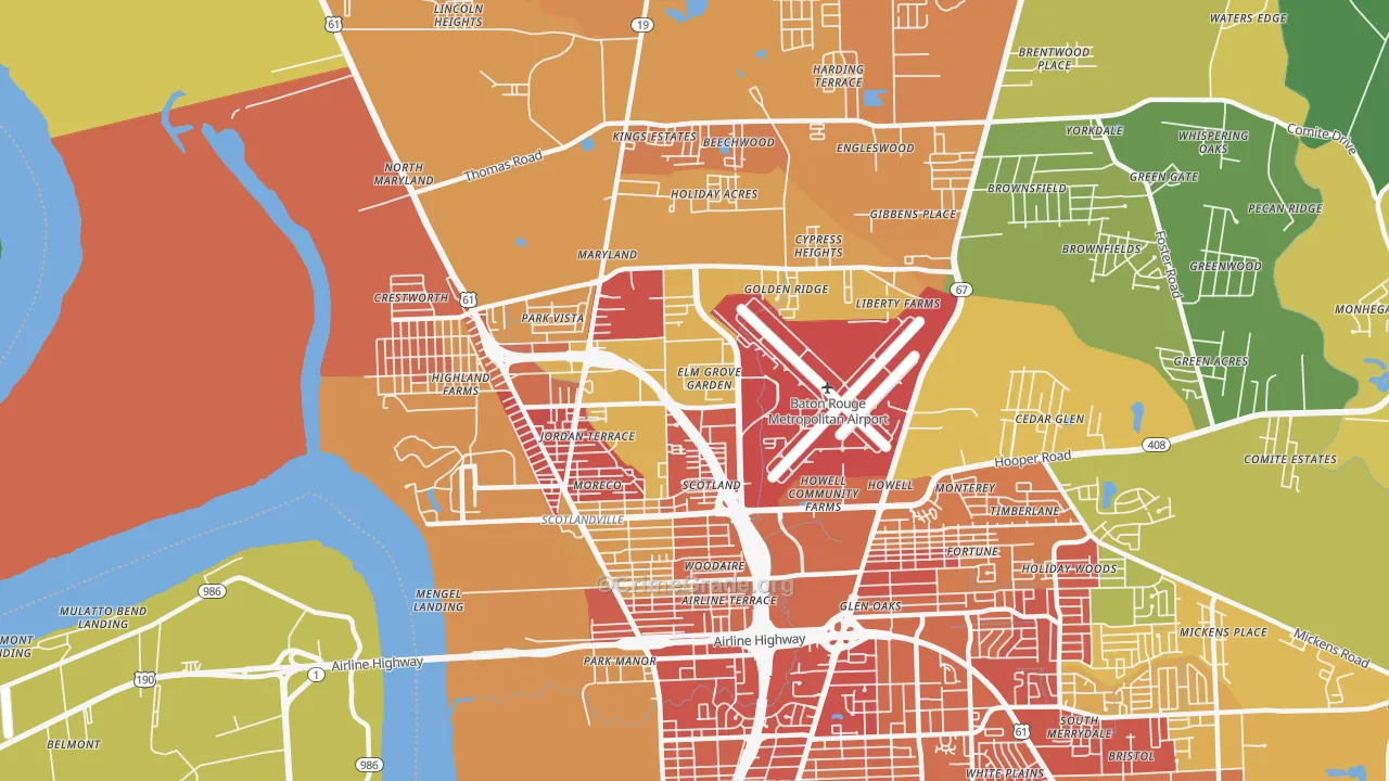 Scotlandville, Baton Rouge, LA Map of Burglary Rates