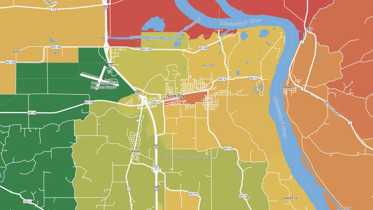 Scott City, MO Map of Burglary Rates