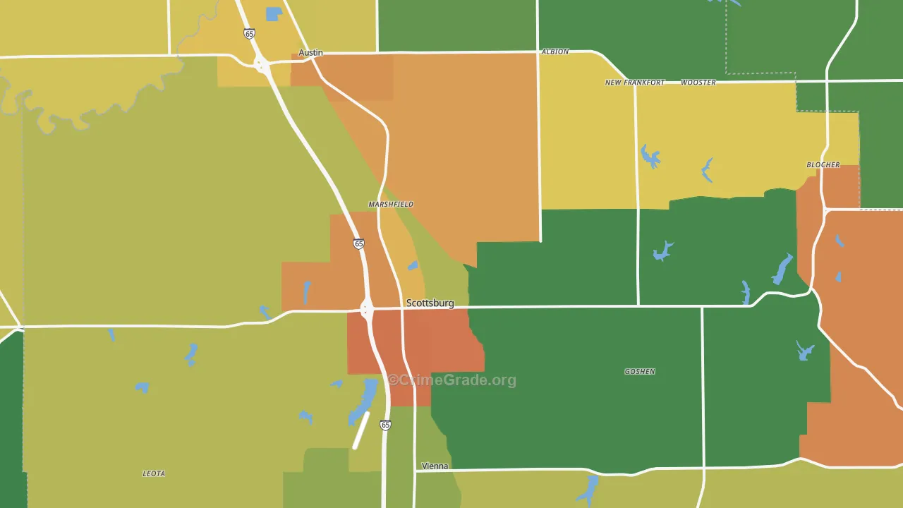 Scott County, IN Map of Burglary Rates