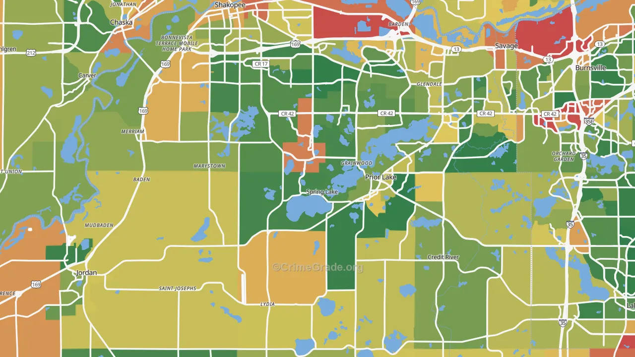Scott County, MN Map of Burglary Rates