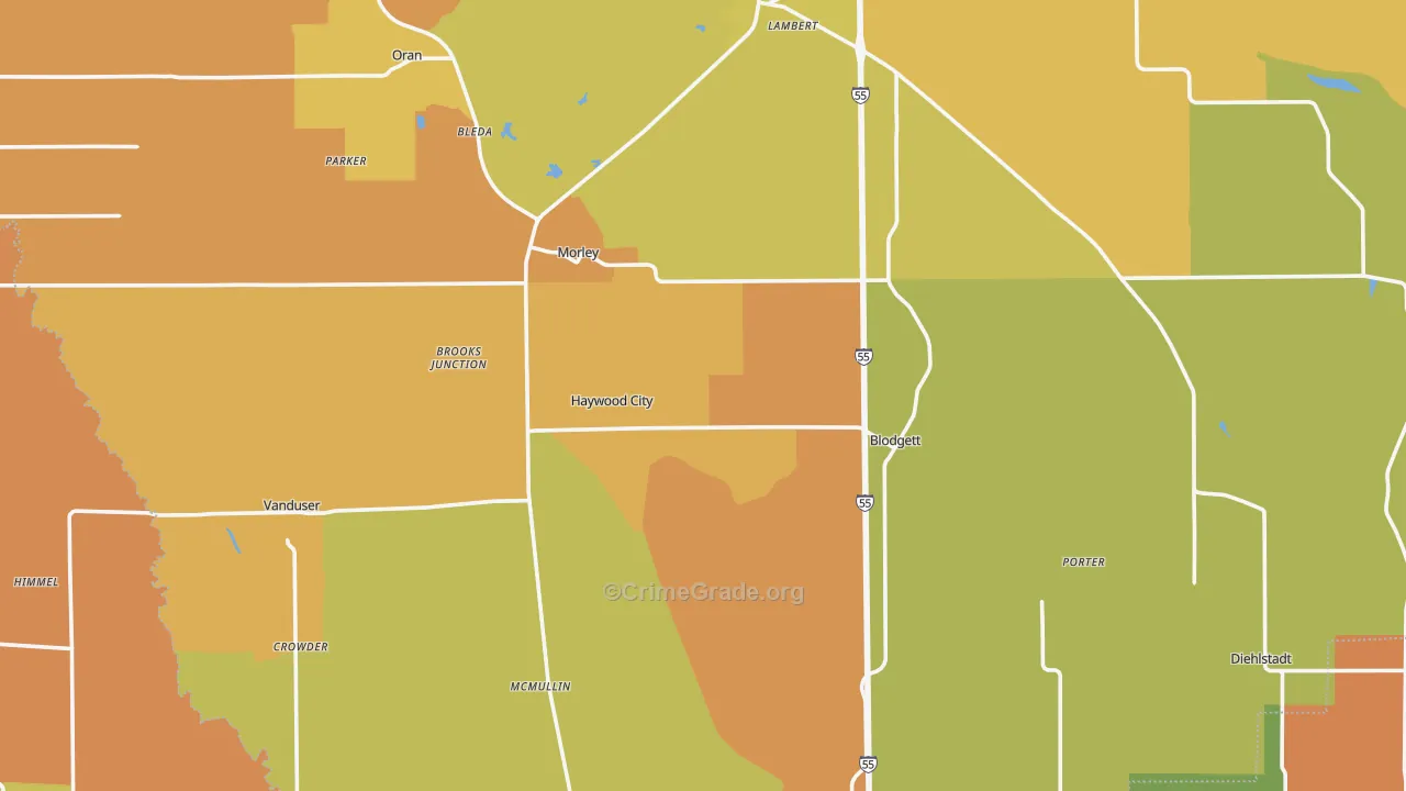 Scott County, MO Map of Burglary Rates