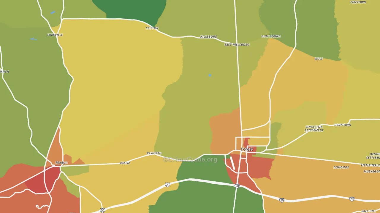 Scott County, MS Map of Burglary Rates