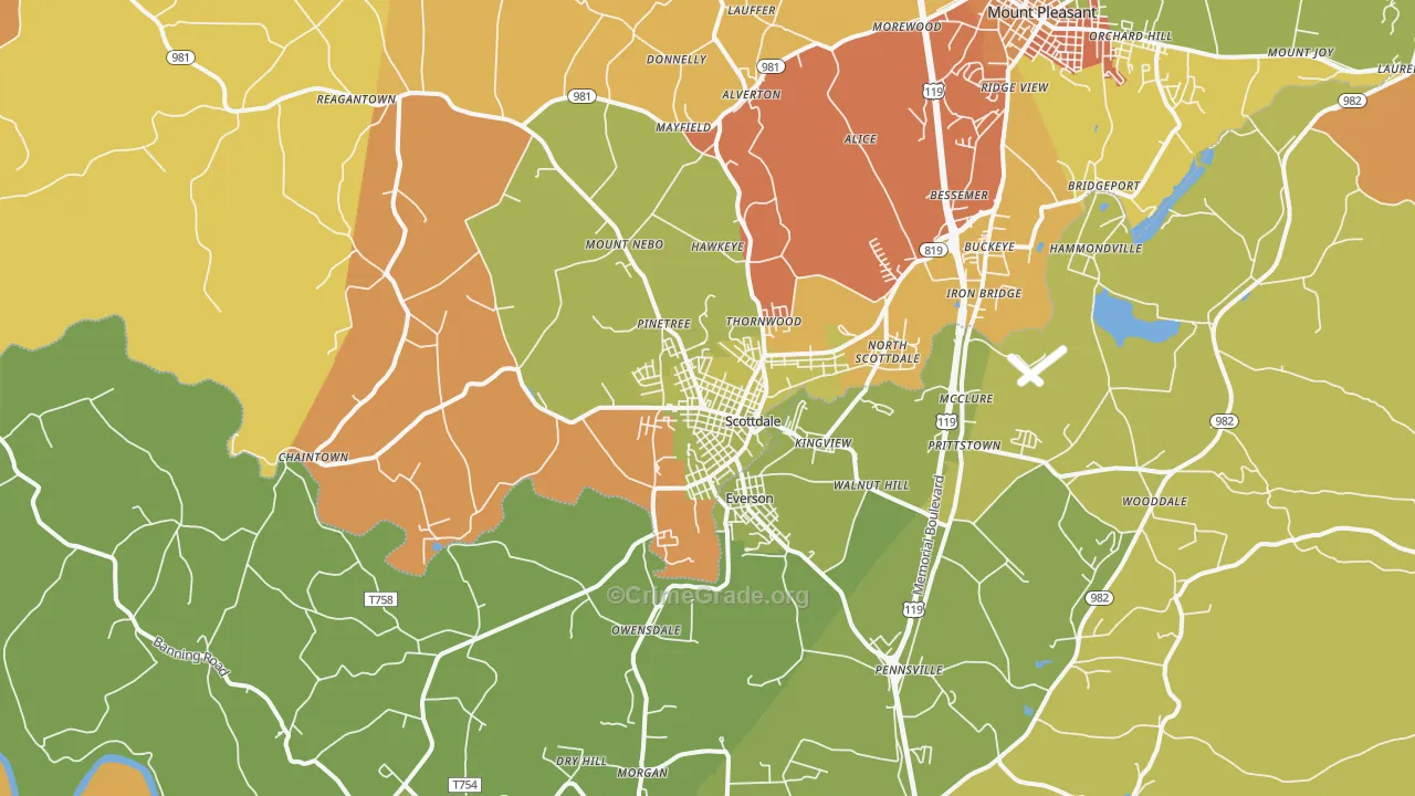 Scottdale, PA Map of Burglary Rates