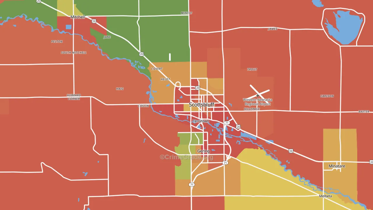 Scotts Bluff County, NE Map of Burglary Rates