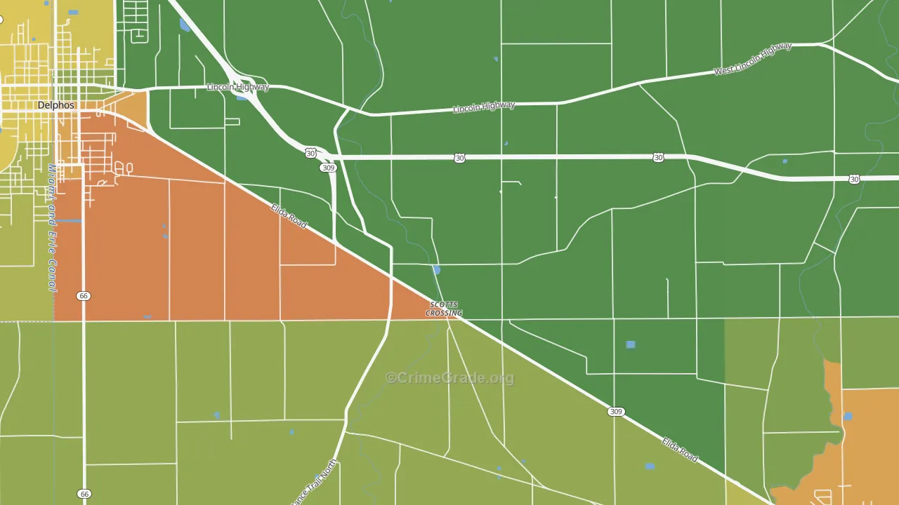 Scotts Crossing, OH Map of Burglary Rates