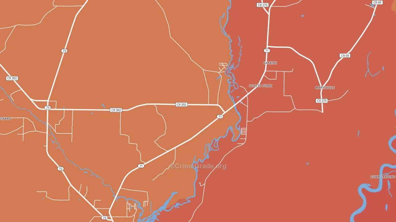 Scotts Ferry, FL Map of Burglary Rates