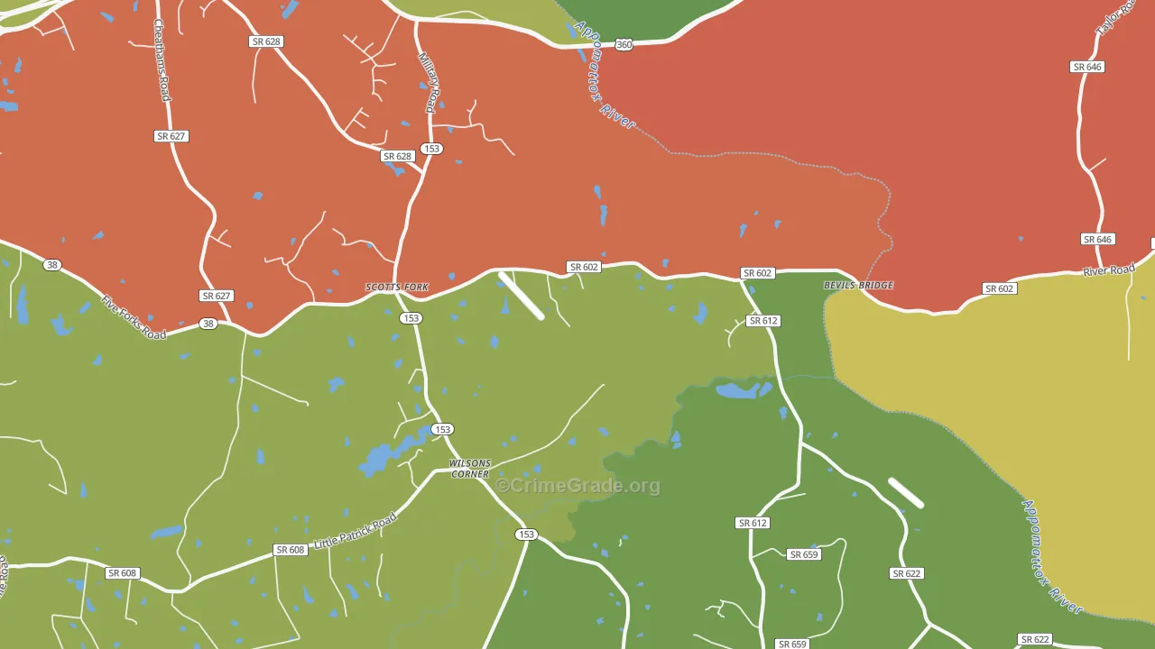 Scotts Fork, VA Map of Burglary Rates