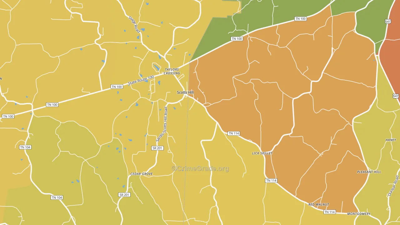 Scotts Hill, TN Map of Burglary Rates