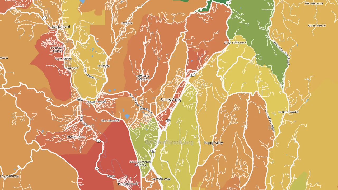 Scotts Valley, CA Map of Burglary Rates