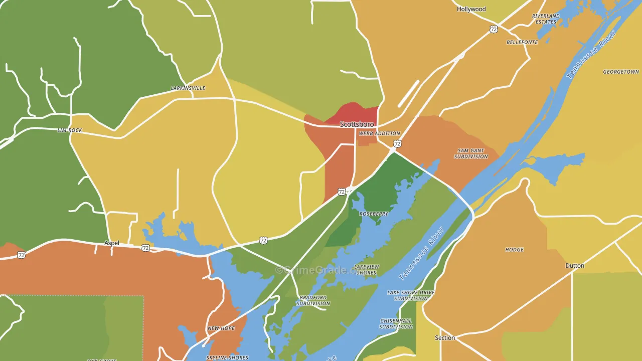 Scottsboro, AL Map of Burglary Rates